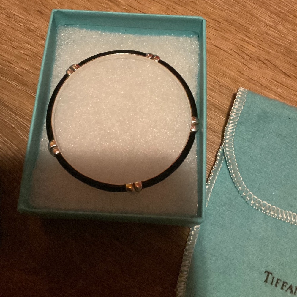 Authentic Rare Tiffany & Co. Signature 5X Black Enamel Narrow Bangle Bracelet